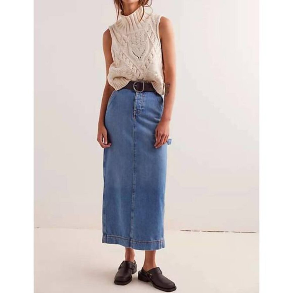 NWT FREE PEOPLE We The Free Francisco‎ Denim Maxi Skirt / Head Over Heels